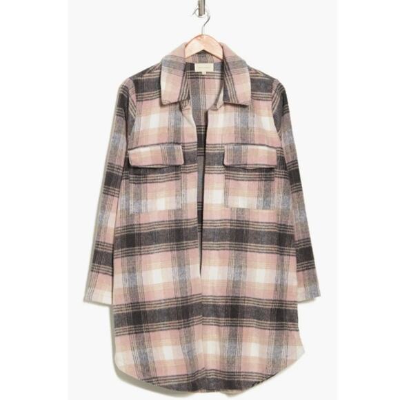 Melloday Long Flannel Open Cardigan Cream/Pink Plaid Jacket Women Plus Sz 1X - Picture 4 of 12